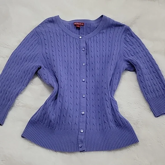 Merona Y2K Cableknit 3/4 sleeves button up Cardigan Size small fits medium EUC - Picture 2 of 11